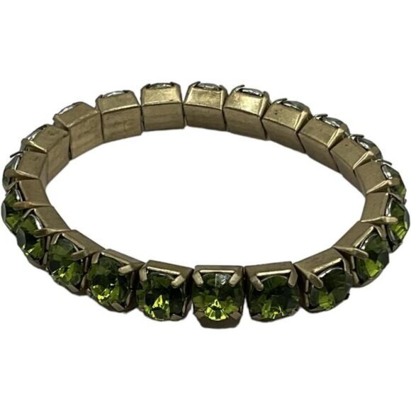 Vintage Green Prong Set Faceted Stone Stretch Bracelet - Picture 2 of 4